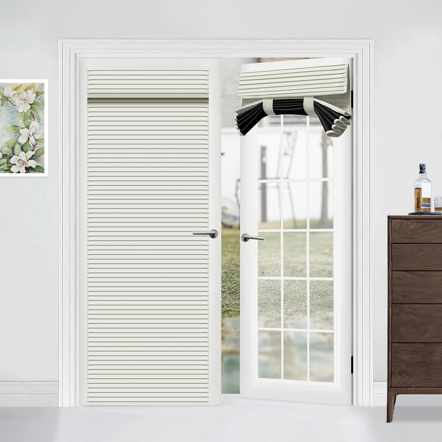 Muamar French Door Curtains Privacy Door Blind, Front Door Window Curtain, Venetian Blinds Style Door Window Cover, 1 Panel Black, W25” x L80”)